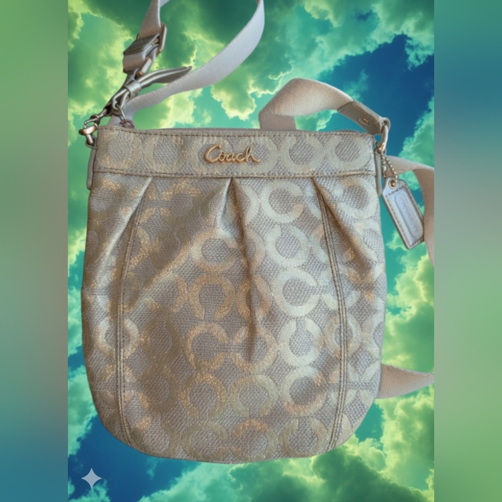 Coach Signature‎ Crossbody Bag – Khaki Gold Canvas Purse